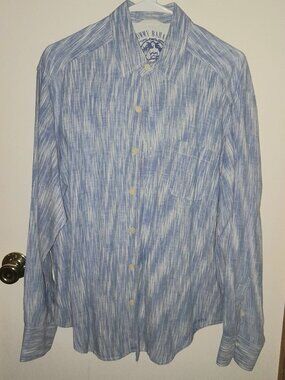 Vintage Tommy Bahama Men's Linen Blue & White Button Up Long Sleeve Relax Size M